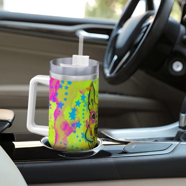 Preview: Tumbler mit Hundemotiv Amy3 - Edelstahl, Becher, 1L, mit Strohhalm, bunt, Motive in Digitaler Popart, AmStaff, Staffordshire, SOKA, Listenhund